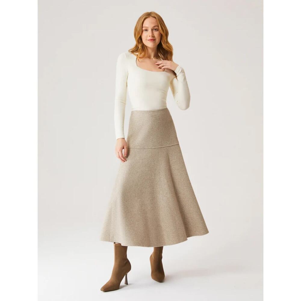 OGL‎ Women's FuzzLuxe Cashmere-Like Flared Maxi Skirt Heather Morganite NWT XS